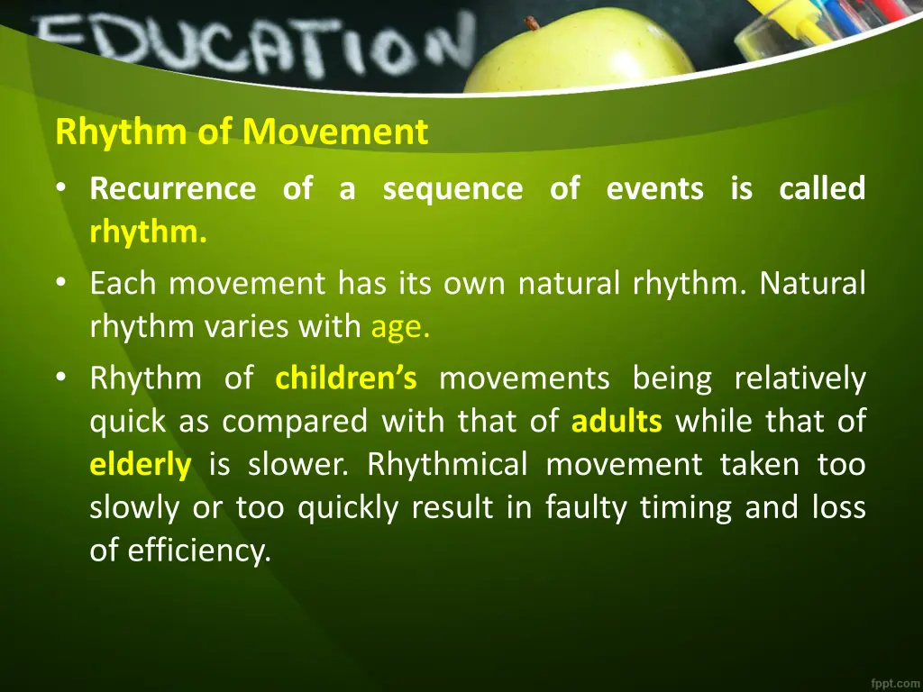 rhythm of movement recurrence of a sequence