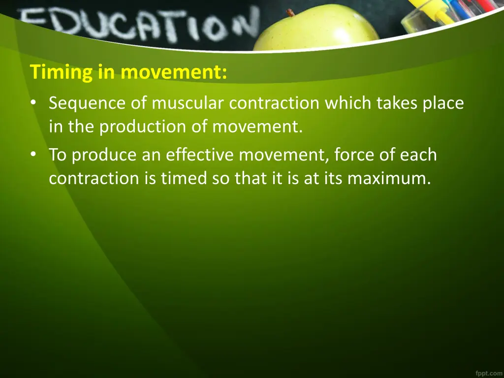 timing in movement sequence of muscular