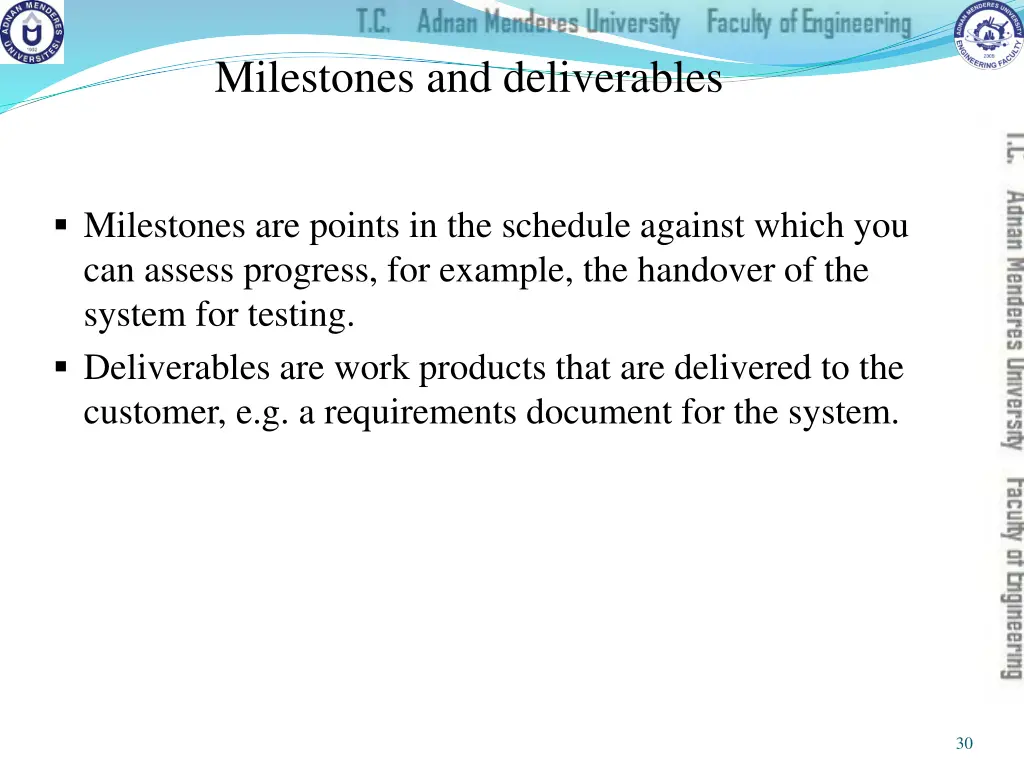 milestones and deliverables