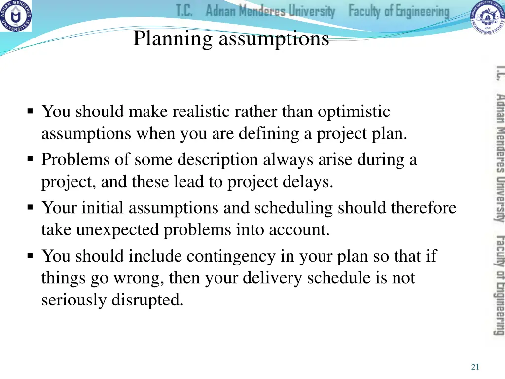 planning assumptions