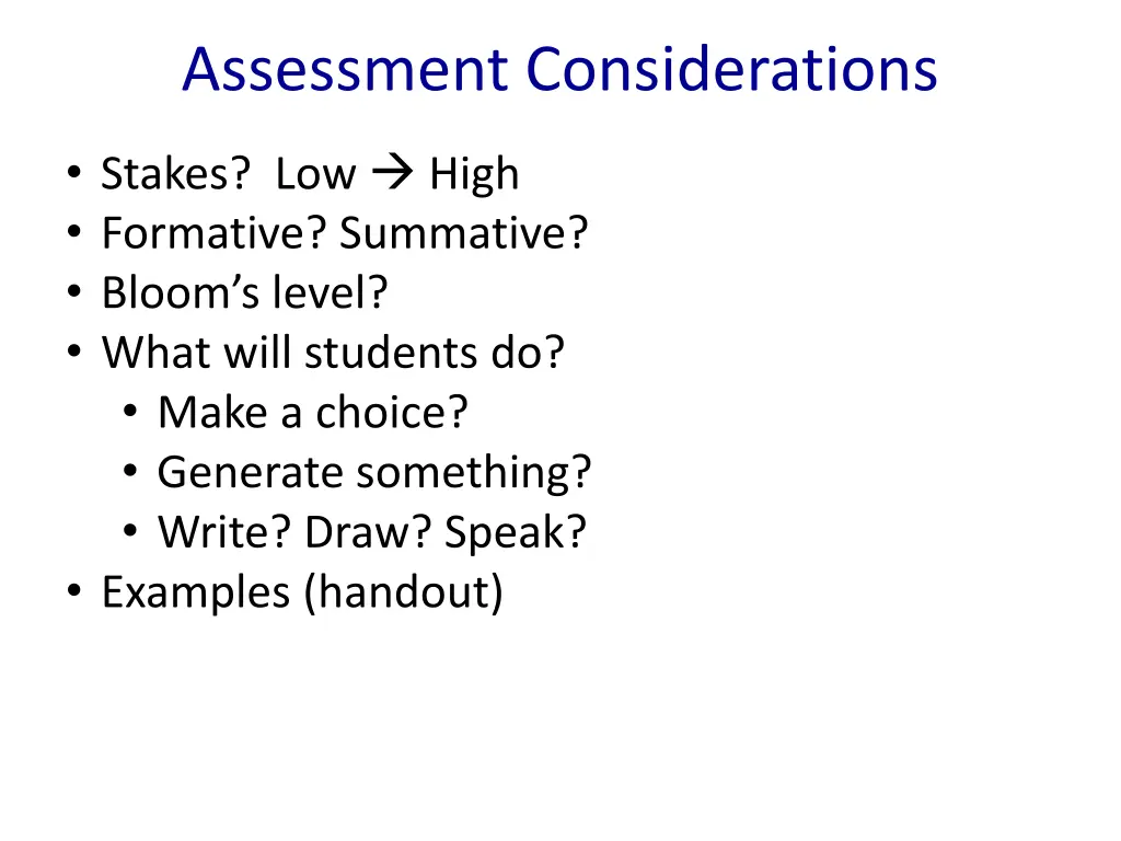 assessment considerations