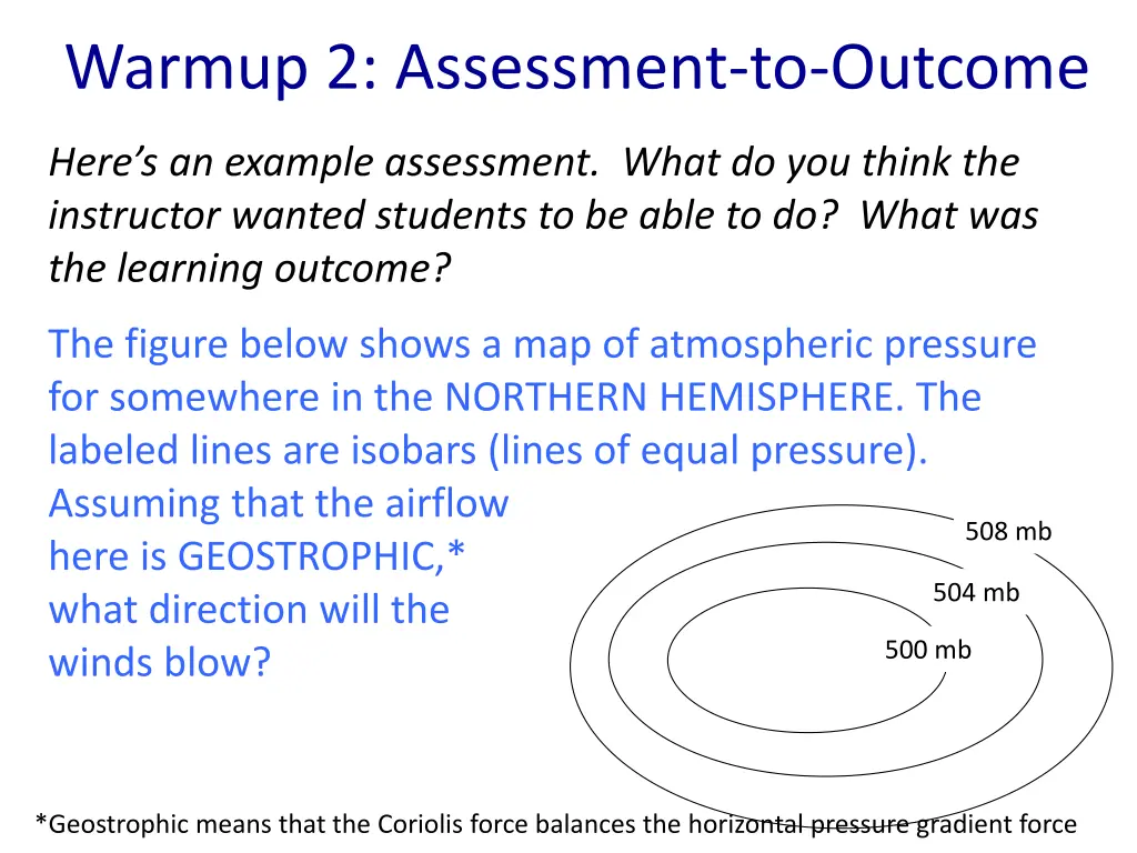 warmup 2 assessment to outcome