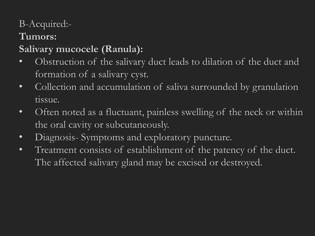b acquired tumors salivary mucocele ranula
