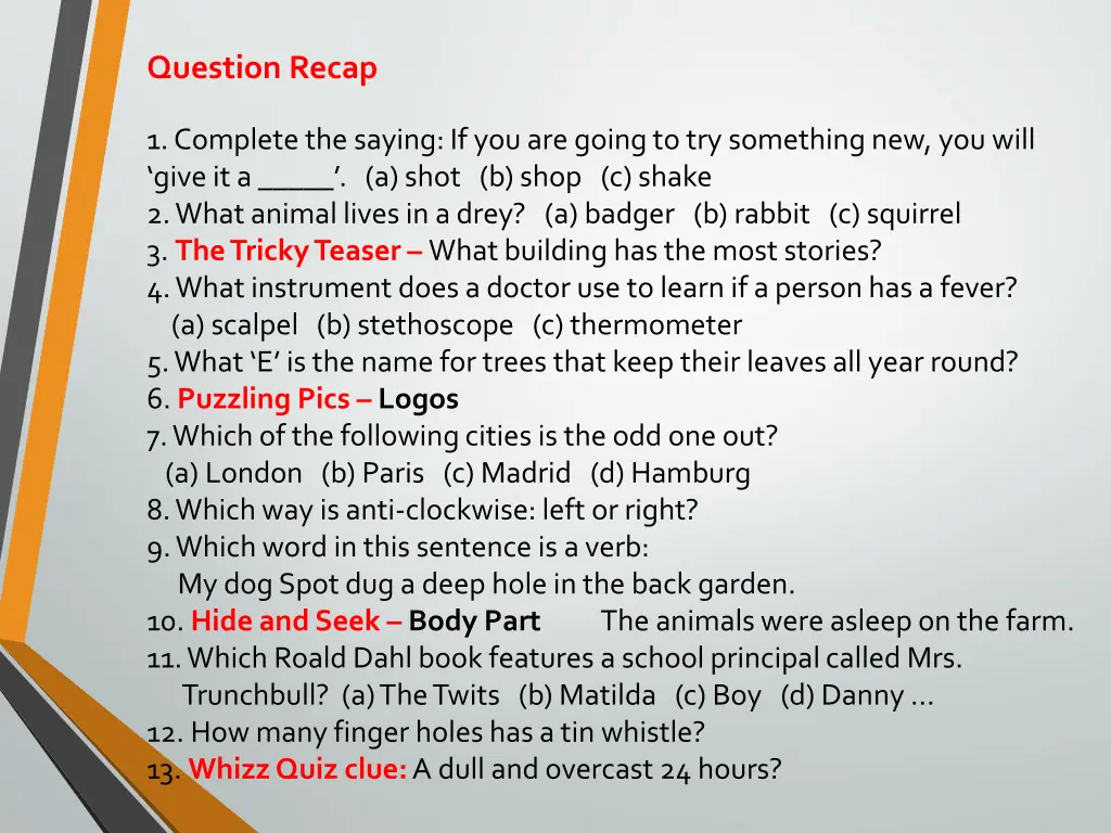 question recap
