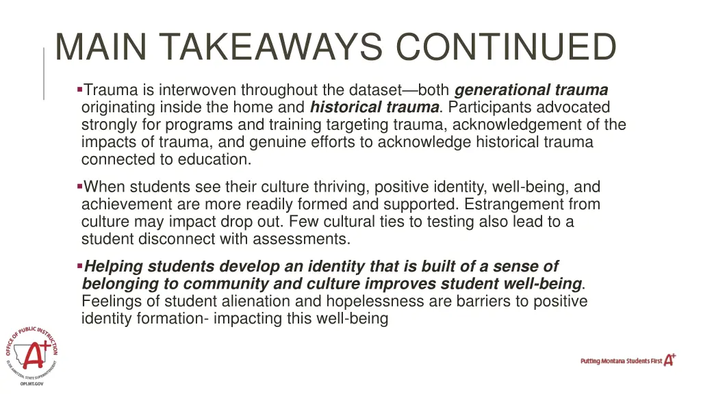 main takeaways continued