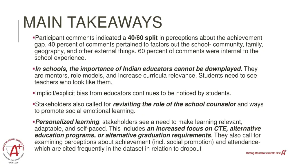 main takeaways participant comments indicated