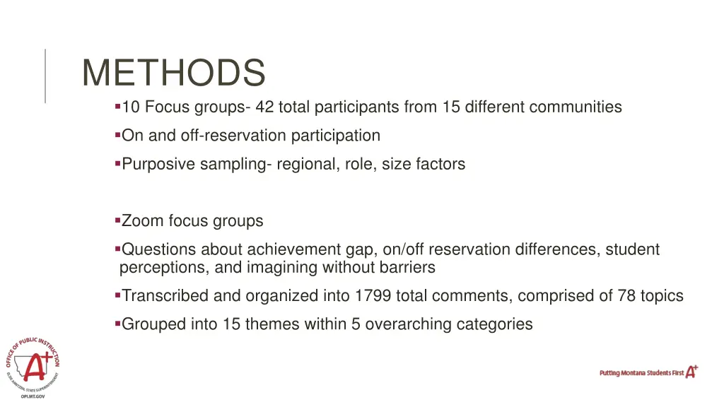 methods 10 focus groups 42 total participants