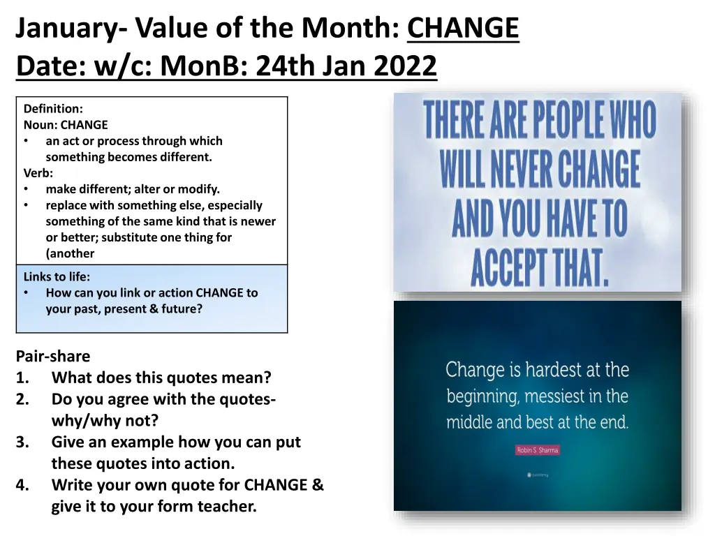 january value of the month change date w c monb 1