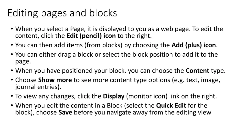 editing pages and blocks