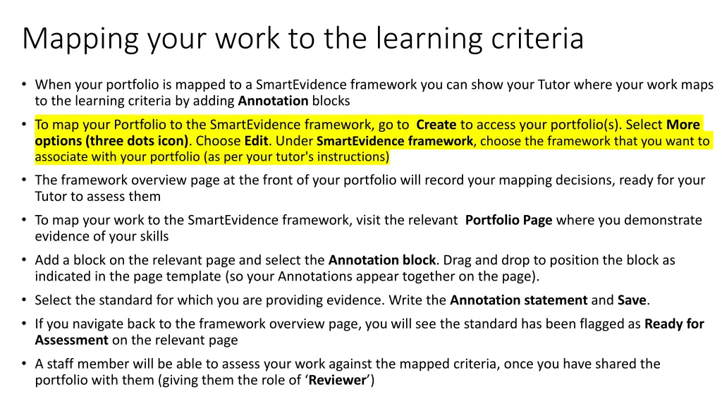 mapping your work to the learning criteria