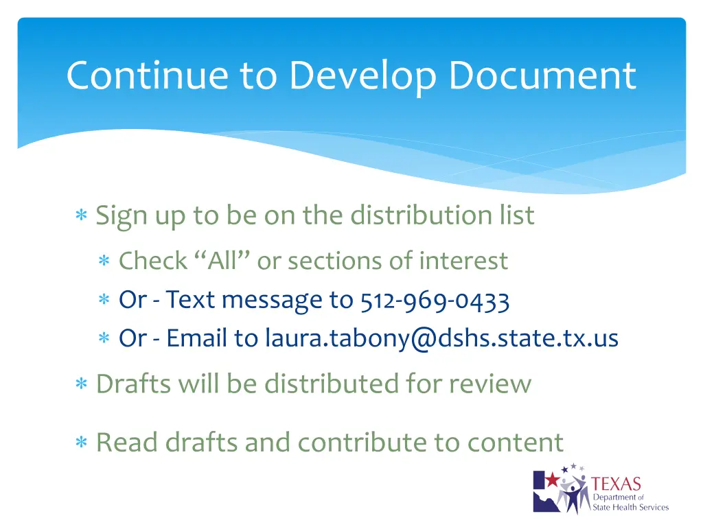 continue to develop document