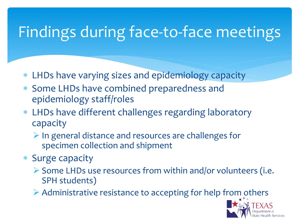findings during face to face meetings