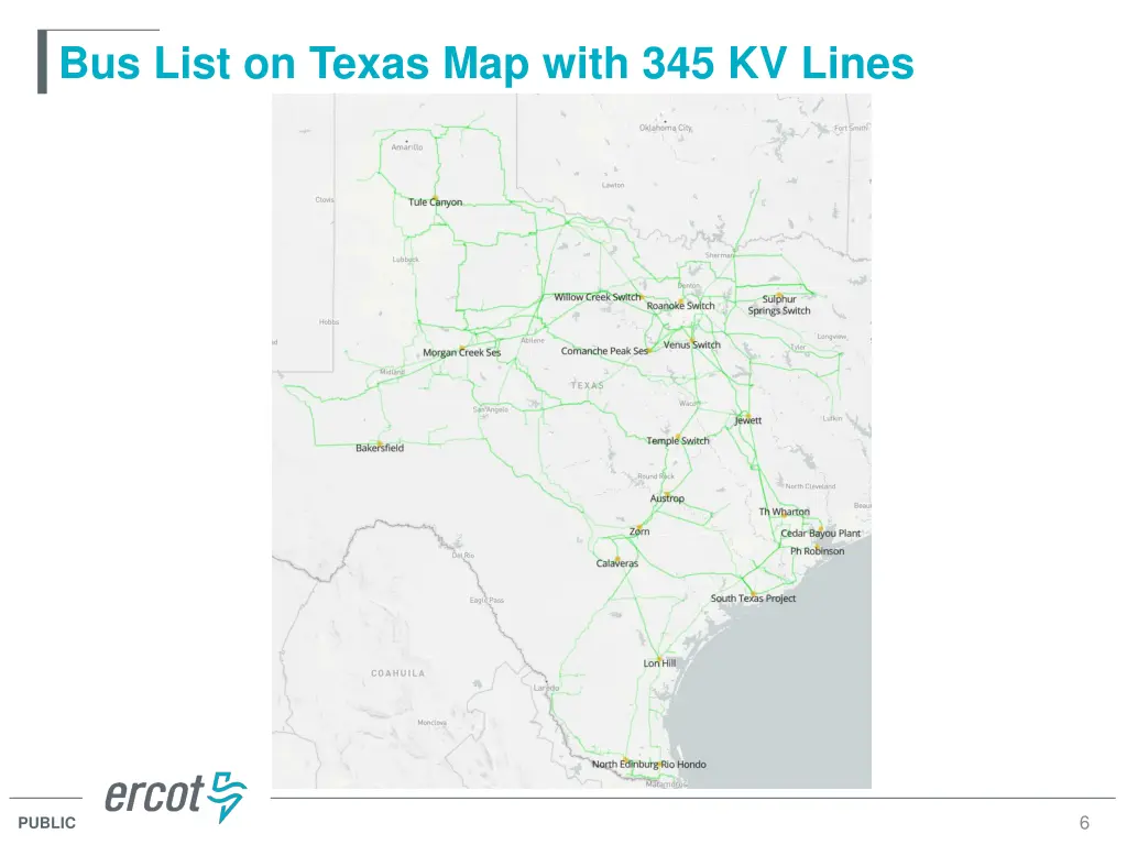 bus list on texas map with 345 kv lines