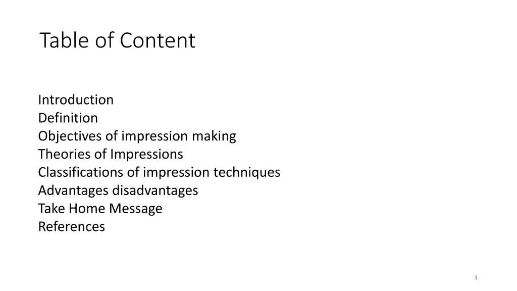 table of content