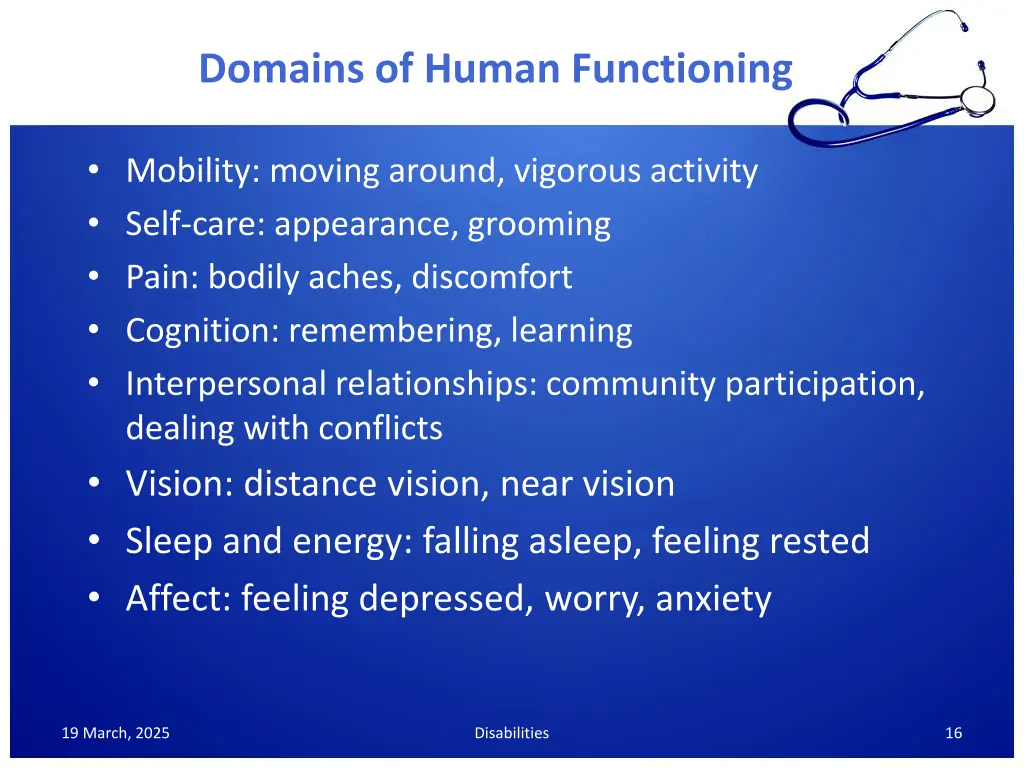 domains of human functioning
