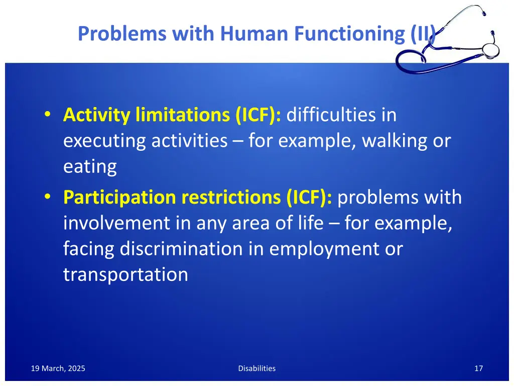 problems with human functioning ii