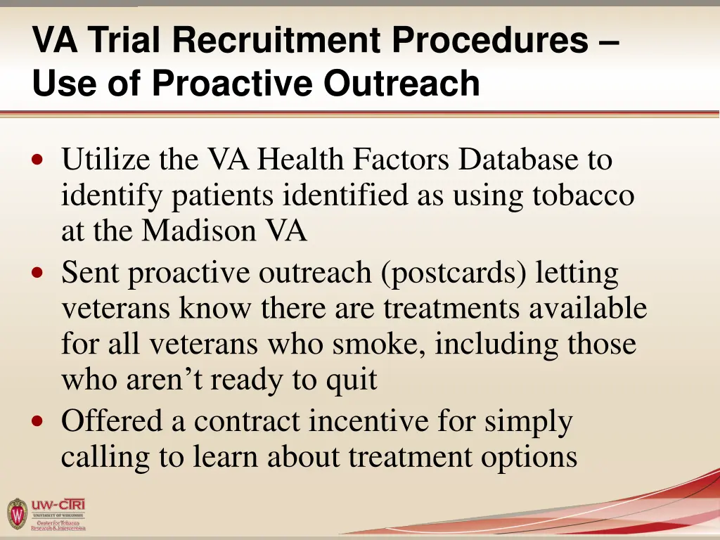va trial recruitment procedures use of proactive