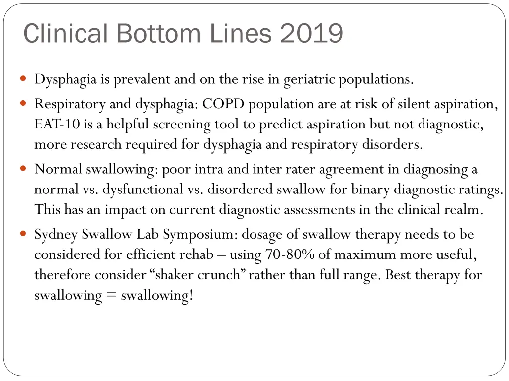 clinical bottom lines 2019