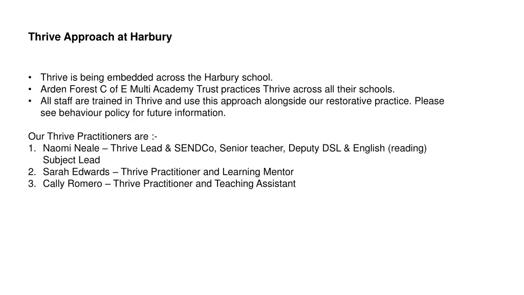 thrive approach at harbury