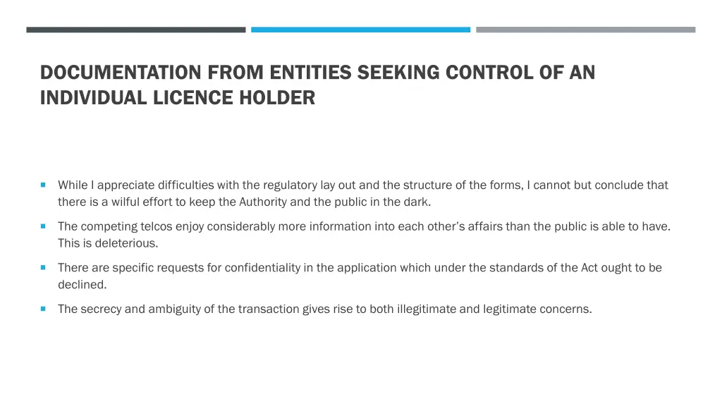 documentation from entities seeking control