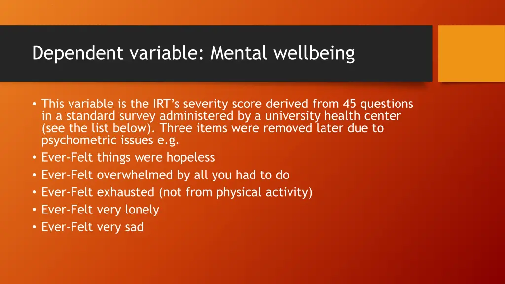dependent variable mental wellbeing