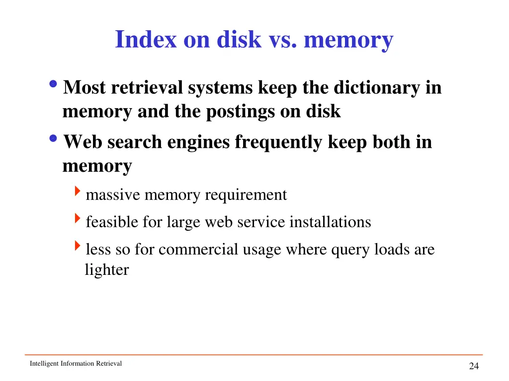 index on disk vs memory