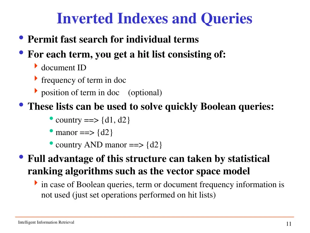 inverted indexes and queries