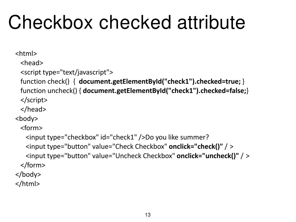 checkbox checked attribute