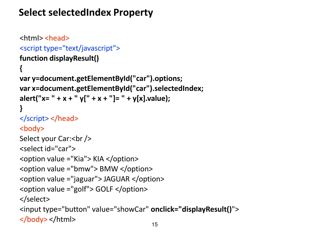 select selectedindex property
