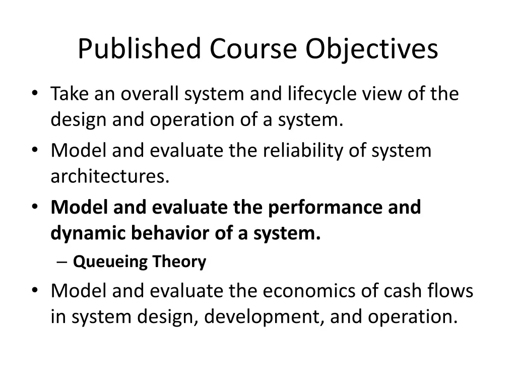 published course objectives