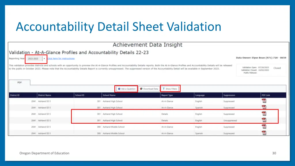 accountability detail sheet validation