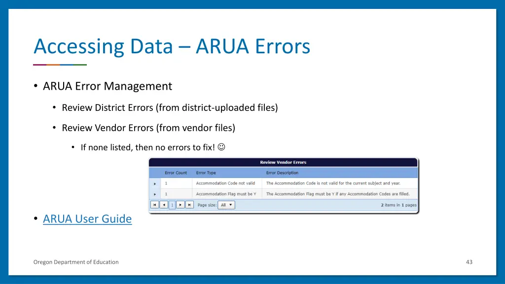 accessing data arua errors
