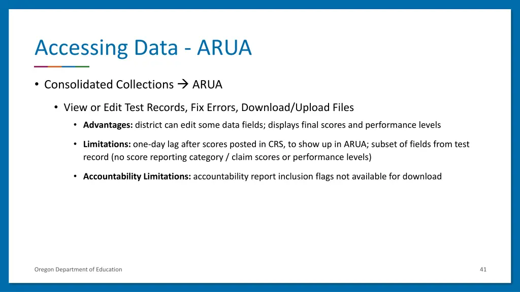 accessing data arua