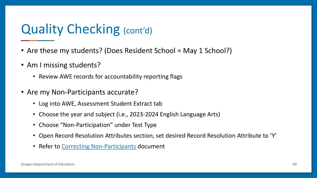 quality checking cont d