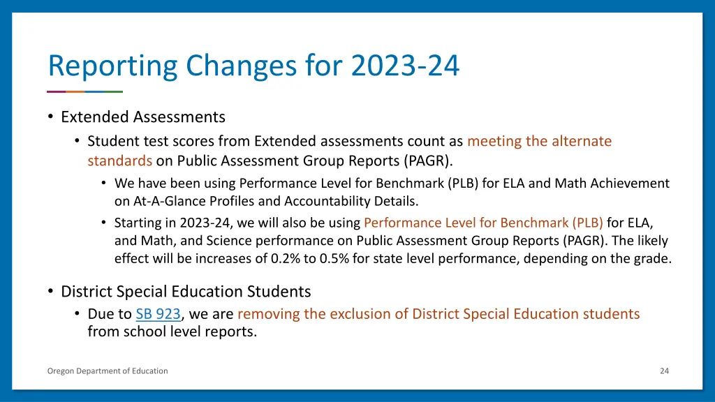 reporting changes for 2023 24