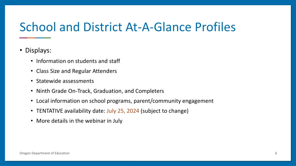 school and district at a glance profiles