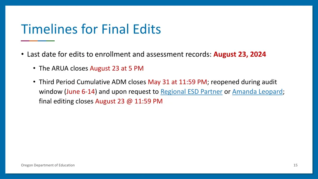 timelines for final edits