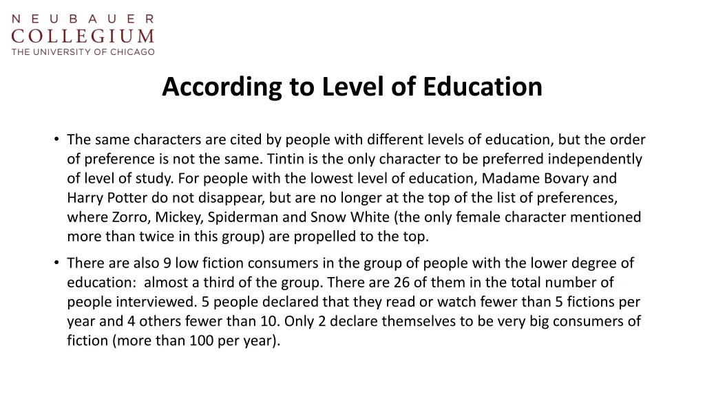 according to level of education