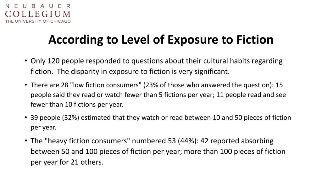according to level of exposure to fiction
