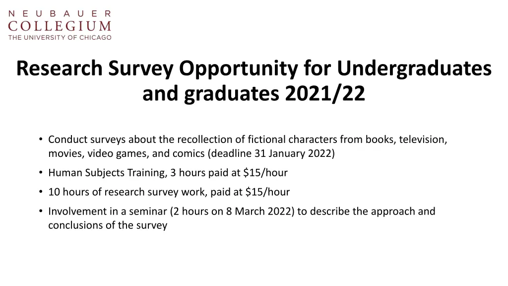 research survey opportunity for undergraduates