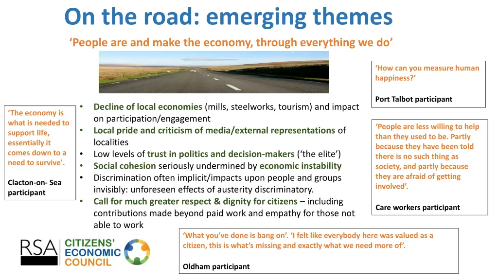 on the road emerging themes people are and make