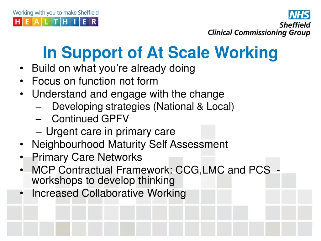 in support of at scale working build on what