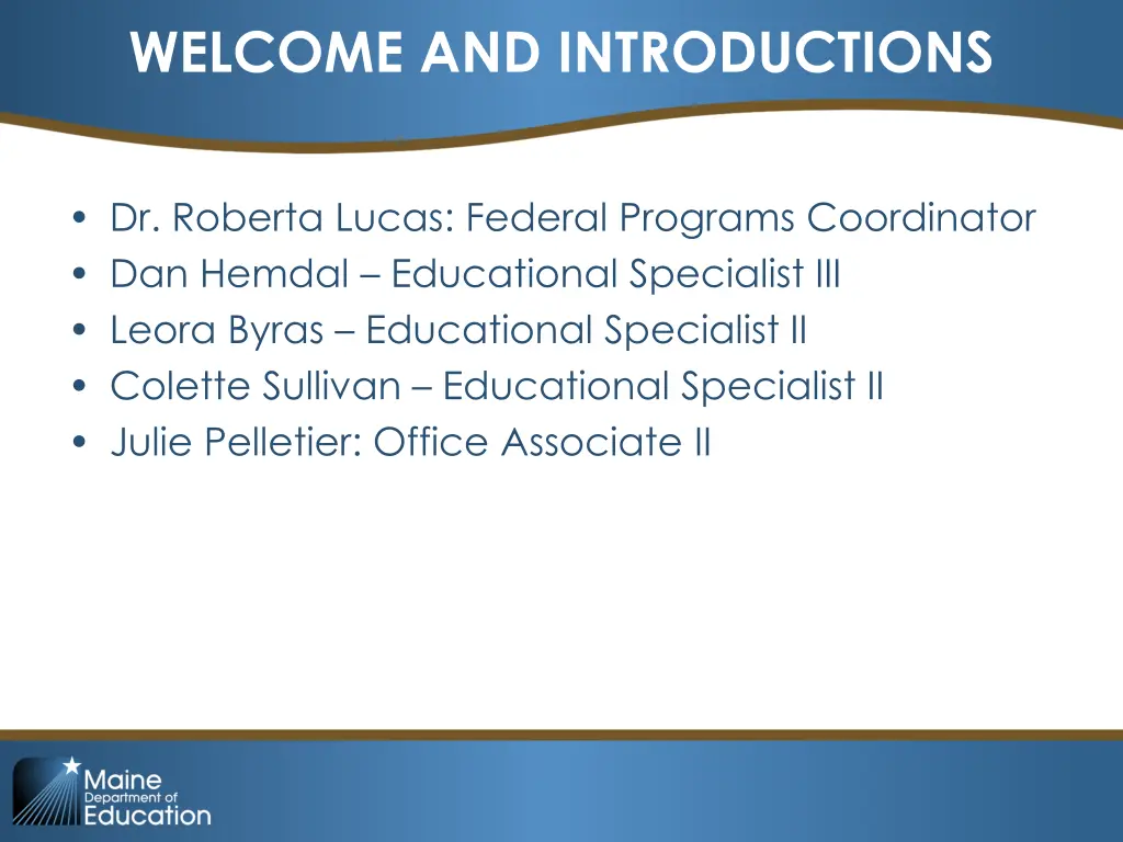 welcome and introductions
