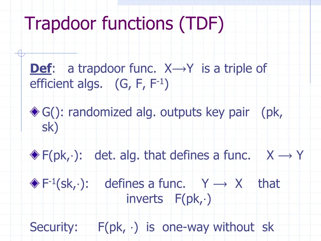 trapdoor functions tdf