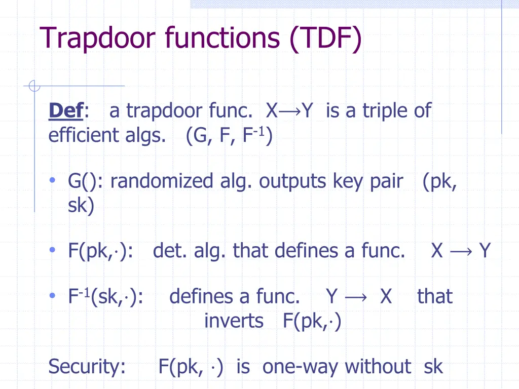 trapdoor functions tdf