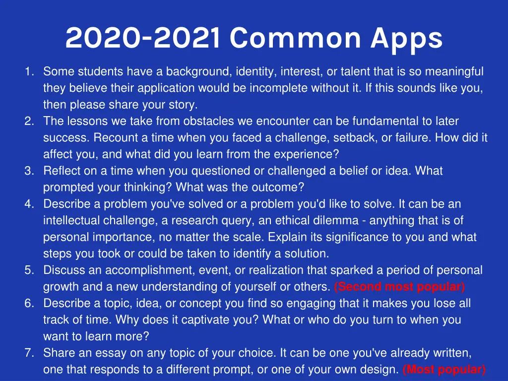 2020 2021 common apps