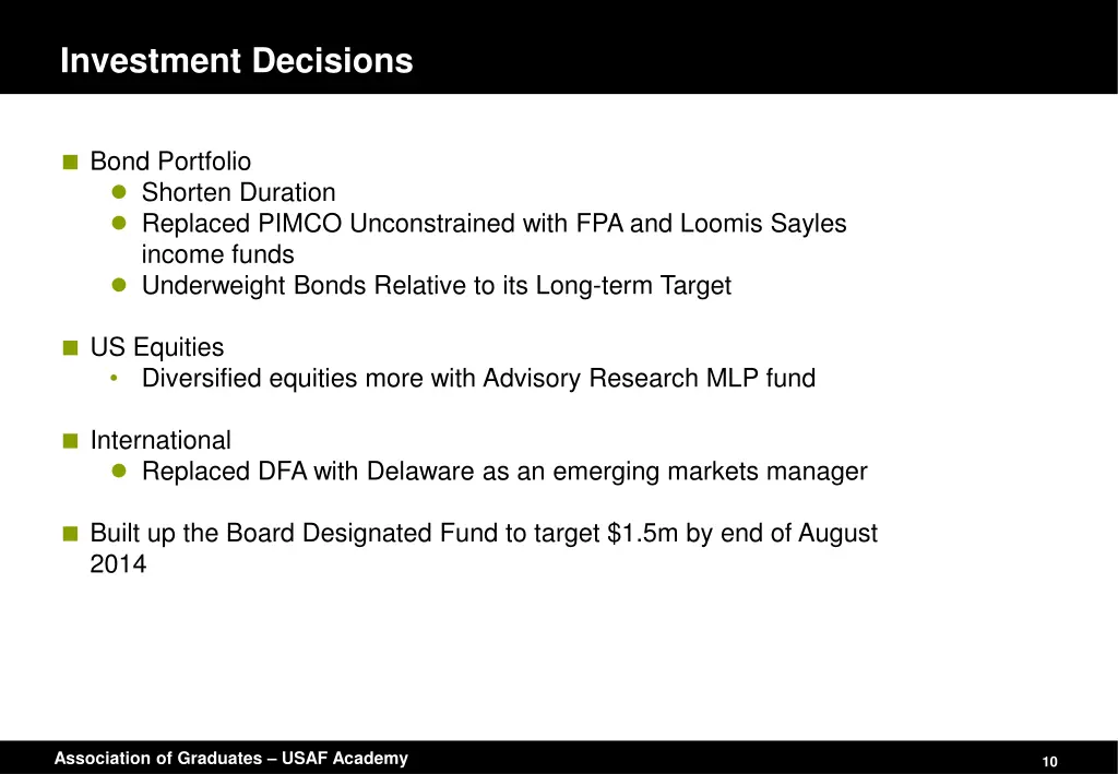 investment decisions
