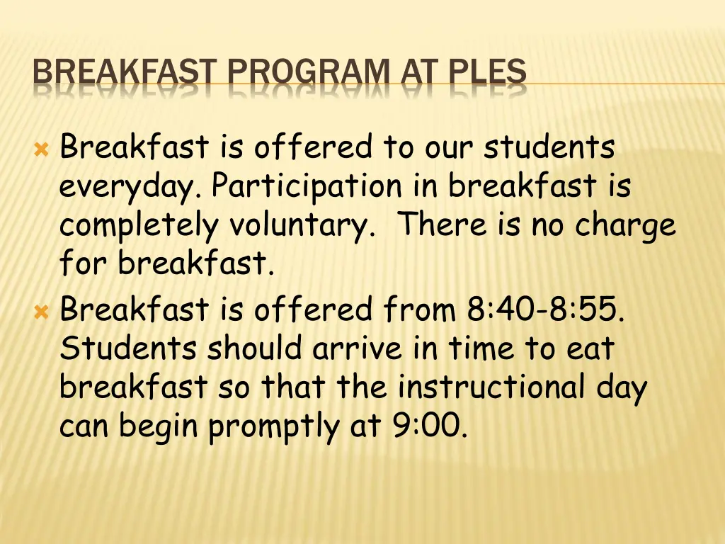 breakfast program at ples