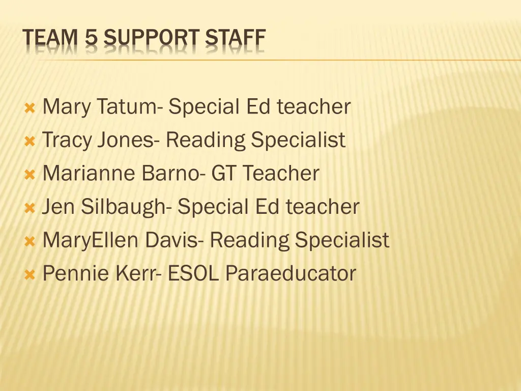 team 5 support staff