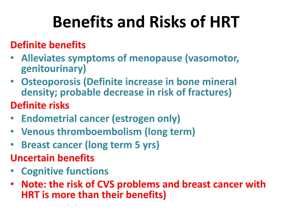benefits and risks of hrt